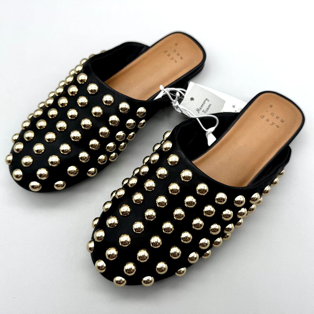 A New Day Black and Gold Studded Loafers
